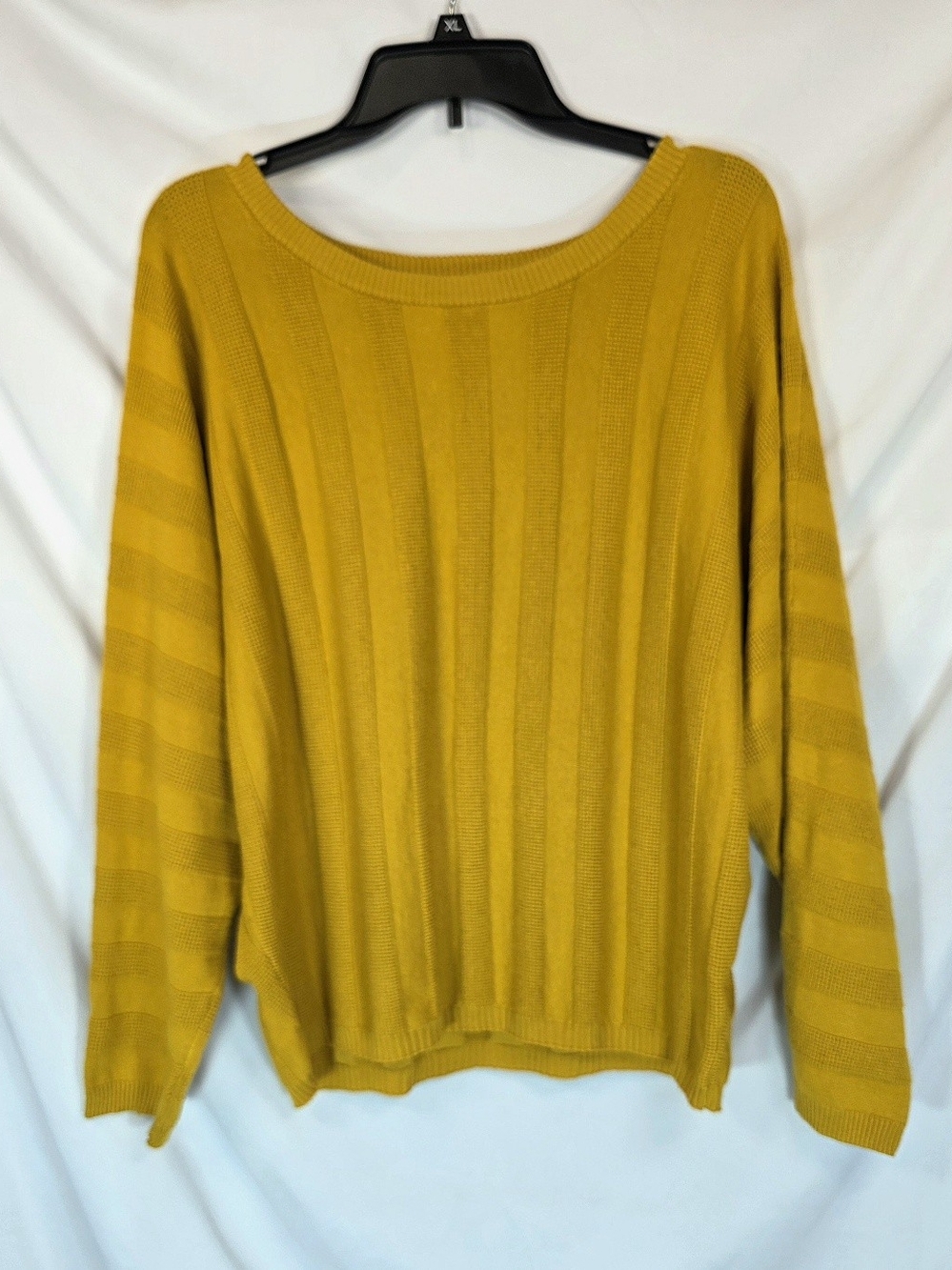 Cyrus Women's XL Mustard Yellow Ribbed Knit Sweater Slouchy Boat Neck Cozy Chic
